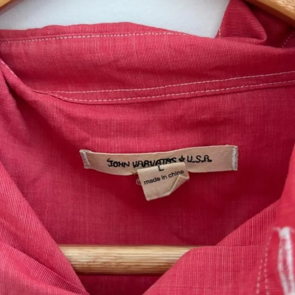 John-varvatos Men's Red and Pink Shirt